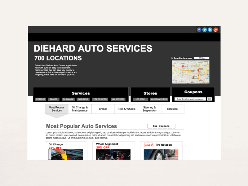 Sears Auto services landing experience project